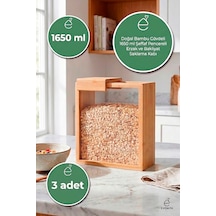 1650 Ml Bambu Kapaklı Erzak Kabı Bakliyat Saklama Kabı Mutfak Organizer Tekli Saklama Kutusu 3 Adet Kahverengi