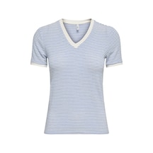 Only Onltine S/s V-neck Reg Top Jrs Kadın T-shirt 15368366 Mavi