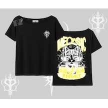 Tarzsokak Meowsic Purrfect Kedi Arka Baskılı Kayık Yaka Tshirt Siyah