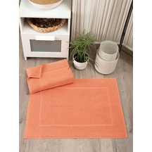 2'li Diyagonal Çizgili Ayak Havlusu Seti - %100 Pamuk Havlu Takımı - 50x70 Cm Kıremıt Kiremit