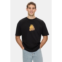 Ucla Dutchıe Siyah Bisiklet Yaka Baskılı Pamuk Oversize Erkek Tshirt M