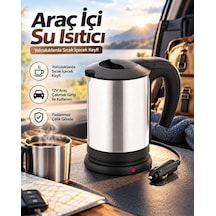 Otomobilde Kullanıma Uygun 12v Çakmak Soketli Paslanmaz Çelik Pratik Su Isıtıcı Kettle