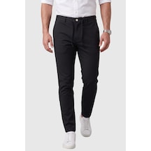 Rizzup Erkek Siyah Slim Fit İpli Kumaş Pantolon Dar Kesim Esnek Smart Casual 2601100