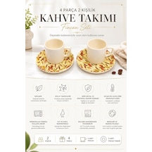Kahve Fincan Takımı, Floral Desenli 4 Parça 2 Kişilik Seramik, Seramik Kahve Takımı, 4 Parça Kahve Seti, Şık Desenli Seramik Türk Kahvesi Fincan Seti, Premium Seramik Kahve Seti, Modern Kahve Seti Çok Renkli
