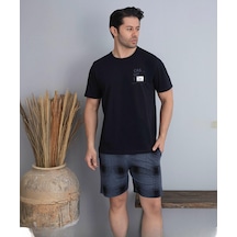Pijamoni Erkek Bisiklet Yaka Kısa Kol Şortlu Pijama Takımı 6175/6 - 1 Adet Siyah