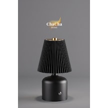 Lumina Plissé Dokunmatik Şarjlı Masa Lambası - Kademeli Dimmerli Dekoratif Gece Lambası Abajur 21x10 Cm Siyah