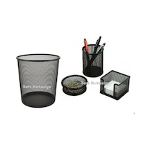 Metal Perfore Masa Kalemlik Ataşlık Küpnotluk Çöp Kovası 4lü Set