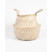 Desenli Large Boy Katlanabilir Hasır Sepet / Saksılık 35x32cm