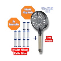 10 Adet Yedek Filtreli Duş Başlığı Su Tasarruflu Kireç Önleyici Özellikli Tayzikli Su Modu Siyah
