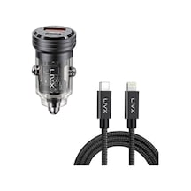 Transparent 45w Pd/qc Mini Araç Şarj Cihazı Ve 50cm İphone Hızlı Şarj Kablosu L35 - Blt-50