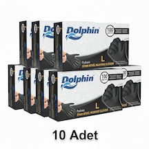 Dolphin L Beden, 10 Kutu, Siyah, Nitril Eldiven, Pudrasız, Latekssiz, Kutuda 100 Adet