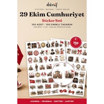 Atatürk Sticker Seti 100 Adet - 29 Ekim Cumhuriyet Bayramı Türk Bayrağı Vintage Ajanda Çıkartma Çok Renkli