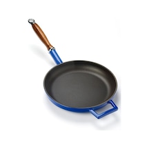 Lava Döküm Kızartma Tavası 24 CM Mavi Renk Ahşap Saplı