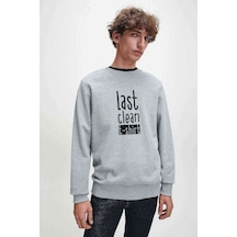 Last Clean Baskılı Gri Melanj Erkek Örme Sweatshirt
