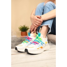 Guja Renkli Bağcıklı Triko Unisex Spor Ayakkabı Beyaz-Beyaz