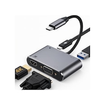 4in1 Usb C Hdmı Vga Adaptörü, Usb C Hub, 4k Hdmı, 1080p Vga, Usb 3.0, Usb C Pd Şarj, Macbook Pro/air/ipad Pro 2018 / Dell Xps/ Uyumlu 01