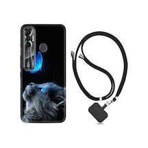 Tecno Spark 7 Pro Kılıf Boyun Askılı Butterfly Cat 1891 Siyah