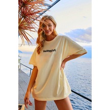 Unisex Babygirl Baskılı Tasarım Tshirt Bej