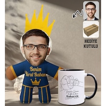 Bk Gift Kişiye Özel Fotoğraflı Kral Babam Tasarımlı Bebek Yastık-2 & Siyah Kupa Bardak  Seti-11, Babalar Günü , Babaya