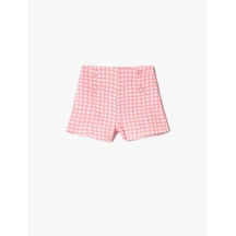 Koton Tüvit Şort Süs Düğme Detaylı Kazayağı Desenli Pembe Desenli 4smg40006aw Pembe