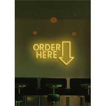 Order Here Yazılı Ve Şekilli Neon Tabela Sarı