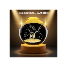 Led Işıklı Geyikli Kristal Küre Ahşap Standlı Modern Dekor Lamba Belirtilmemiş