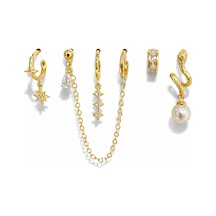 Çelik İncili 6lı Set Küpe Gold