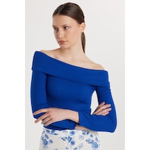 Tudors Kadın Slim Fit Modal Kumaş Düz Pamuklu Straplez Mavi Bluz-33753 Mavi