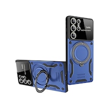 Samsung Galaxy S24 Ultra Uyumlu Kılıf Joy Lens Standlı Kapak - Lacivert