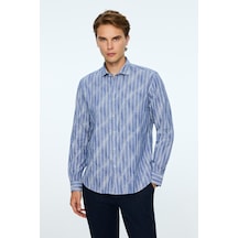 Morven Erkek Lacivert Keten Trend Çizgili Dynamic Fit Gömlek 25ys004028200 Lacivert