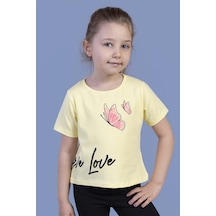 Toontoy Kids Toontoy Kız Çocuk Kelebek Baskılı Taş İşlemeli Tişört Sarı