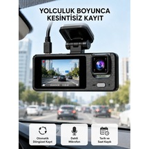 3 Kameralı Araç Dvr 1080p Ön + Hd Arka + İç Kamera Döngü Kayıt 2 Ekran 32981102