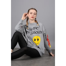 Madmext Mad Girls Füme Baskılı Oversize Sweatshirt Mg1207