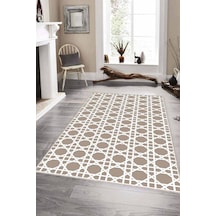 Bej Petek Kaymaz Tabanlı Makinede Yıkanabilir Halı Lb004n11