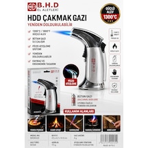 Bhd Çakmak Gazı Yeniden Doldurulabilir 1300 Derece Çıkış Bütan Gaz Kamp Çakmağı Gri