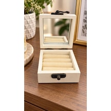 Ahşap Takı Kutusu Aynalı Dekoratif Mücevher Ve Yüzük Saklama Kutusu 7x7x4 Cm