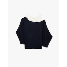 Koton Slim Fit Kayık Yaka Uzun Kollu İkili Triko Kazak Lacivert 7wal90145ıt