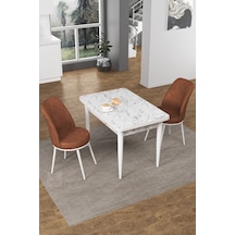 Canisa Concept Nil Serisi 70x110 Sabit Mutfak Masası Takımı Beyaz Mermer Desen Masa 2 Kiremit Sandalye Beyaz Masa/kiremit Sandalye