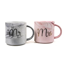 Mukko Home Lüks Mermer Desenli Mr & Mrs 2'li Porselen Kupa Seti 400 Ml, Hediyelik Kutulu,çok Renkli Beyaz - Çok Renkli