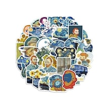 50'li Van Gogh Temalı Sticker Seti, Laptop Ve Ajanda İçin Abanoz