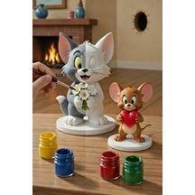 Tom Ve Jerry Figür Boyama Seti 2 Figür 6 Renk Boya 2 Fırça Kendin Boya Hobi Seti