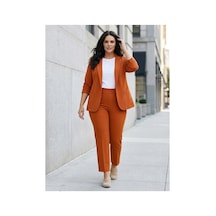 Hanezza Yeni Sarap Rengi Kadın Blazer Ceket Büyük Beden Takım Elbise Uyumlu Kremit - 5553107 Kremit