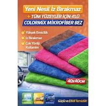 Yeni Nesil İz Bırakmaz Tüm Yüzeyler İçin 4 Lü Colormix Set Mikrofiber Bez 40x40 Kırmızı-kahve-yeşil-mavi