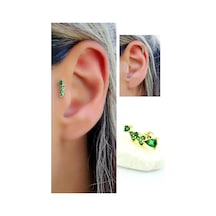 Yeşil Zirkon Taşlı 925ayar Gümüş Üzerine Altın Kaplama Tragus Ve Helix Kikirdak Piercing Altın