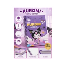 Sevimli Kuromi ,my Melody Karakter Tasarımlı Çizgili 100 Yaprak Spiralli Okul Not Defteri Mor Mor