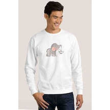 Sevimli Fil Tavşan Salıncak Baskılı Beyaz Erkek Sweatshirt