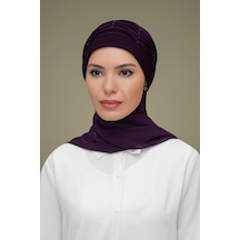 Hürrem Bone Mürdüm Pratik Hazır Geçmeli Tesettür Bone Sandy Kumaş Incili Nerv Mürdüm