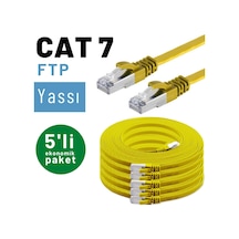 5 adet IRENIS CAT7 Kablo Yassı FTP Ethernet  Kablosu, 3 mt Sarı