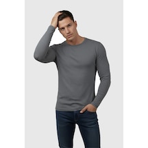 Rizzup Antrasit Dar Kalıp Likralı %90 Pamuk Erkek Sweatshirt Vücuda Oturan İnce Penye Sweat 2300423