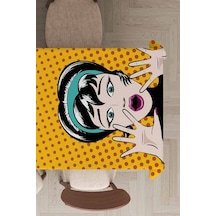 Sarı Pop Art Temalı Dokuma Leke Tutmaz Masa Örtüsü Mso069n11
